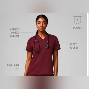Fabletics Women's Burgundy V-Neck Scrub Top and Pants